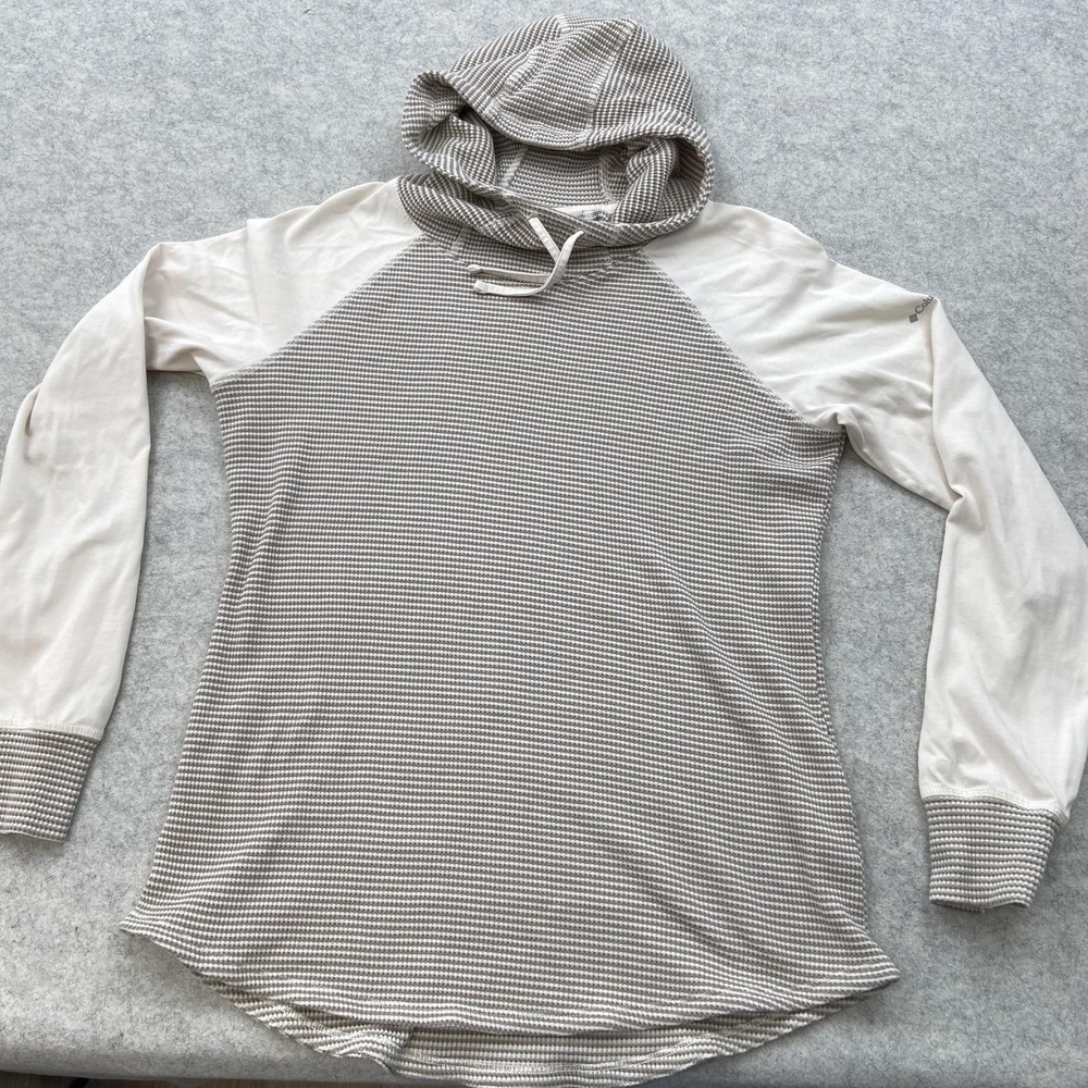 Columbia Hoodie Womens XL Gray Thermal Waffle Knit Raglan Pullover 1879631